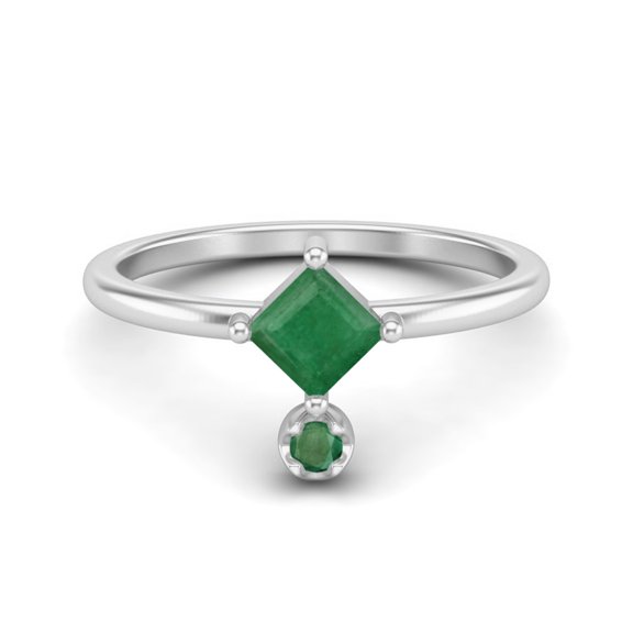4MM Square Shaped Emerald 925 Sterling Silver Solitaire Mother's Day Gift Ring
