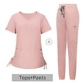 thumbnail image 2 of BiZtdJrK Women's Scrub Sets V Neck Short Sleeve Scrubs Tops and Jogger Pants 2 Piece Outfits Soft Nursing Uniform with Pockets Pink XL, 2 of 5