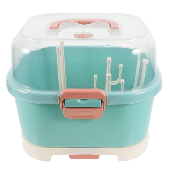 WORGEOUS Soporte para secar botellas de bebé con tapa, caja de almacenamiento de biberones a prueba de polvo, estante para biberones, secador, soporte para botellas reutilizable para bebé