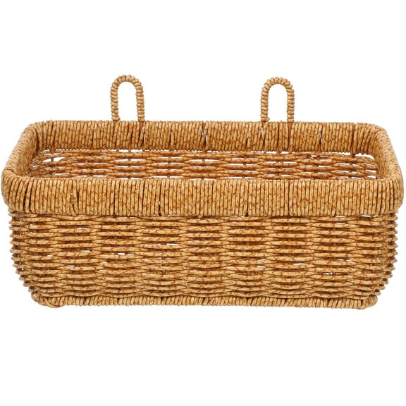 Wall Hanging Basket, Wicker Hanging Basket for Organizer, 11 x 4.9 x 4.7 inch Decorative Wall Mount Storage Basket with Hook, for Potato, Onion, Fruits