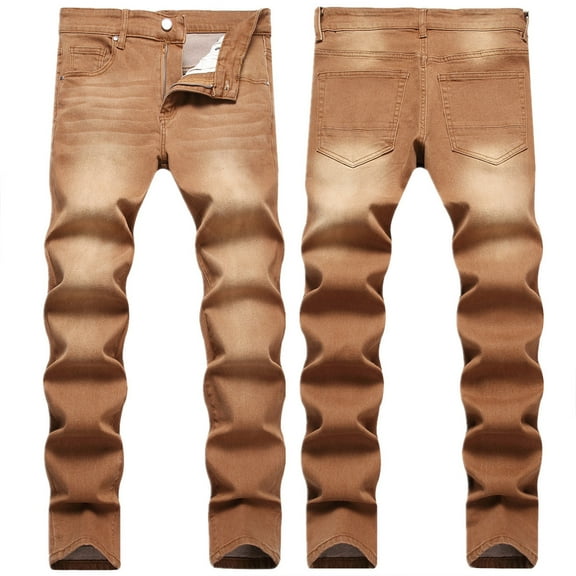 Herrnalise Men's Joggers Cargo Pants Fashion Trend Micro Elastic Slim Tie Elastic Small Straight Leg Ripped Denim Pants for Men For Khaki,L