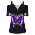 thumbnail image 4 of ICHUANYI Clearance Women Summer Zipper V-Neck Short Sleeve Print Strapless T-Shirt Tops Blouses(Purple, S) ICHUANYI WER2023081111018, 4 of 5