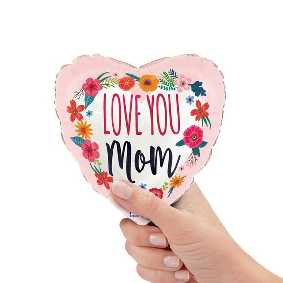 9 inch Satin Love You Mom Blossoms Mini Shape (Air-Fill Only) Foil Mylar Balloon - Party Supplies Decorations
