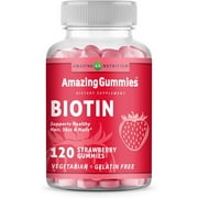 Amazing Formulas Biotin Supplement 10000 mcg 120 Gummies - Strawberry Flavor (Non-GMO, Gluten Free) - Supports Healthy Hair, Skin & Nails - Promotes Cell Rejuvenation