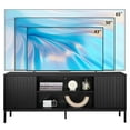 thumbnail image 3 of Medio siglo moderno negro TV soporte para 55/60/65 pulgadas TV, muebles de medios, con almacenamiento y puertas deslizantes para la sala de estar, negro, 3 of 7