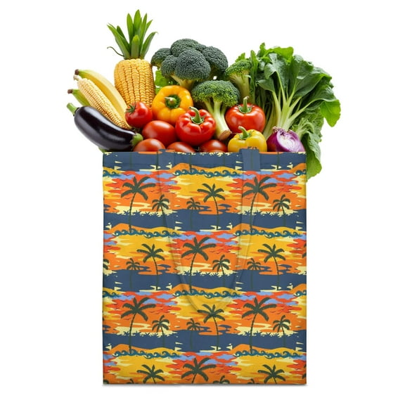 Reusable Canvas Tote Bag – Tropical Palm Tree Sunset Print – Vibrant Neon Aesthetic Beach Bag – Hawaiian Ocean Sunset Eco Tote – Boho Minimalist Summer Bag for Women