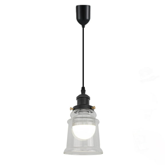Kiven Clear Glass Pendant Light Fixture 1 Pack, Adjustable Height, Farmhouse Hardwire Pendant Lighting for Kitchen Island Bedroom Home Decor, Black Finish