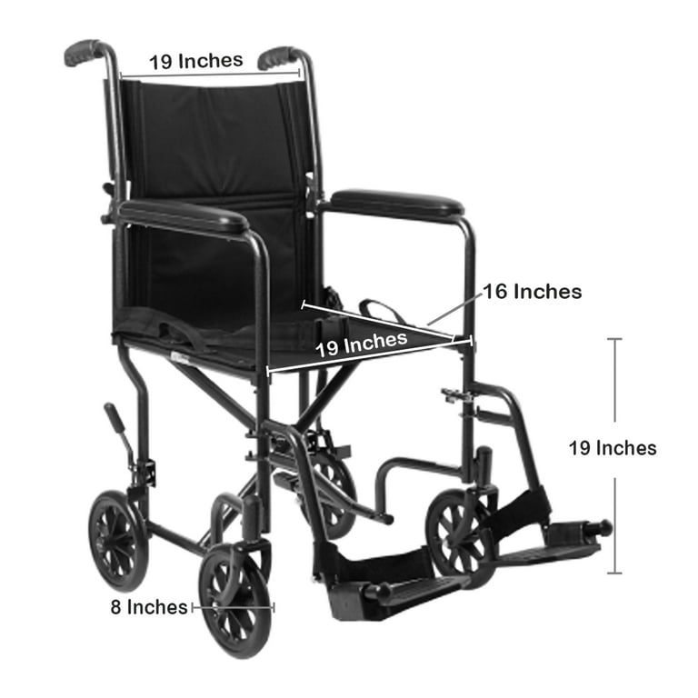 McKesson Transport Wheelchair, Steel, 19 Inch, 250-lb Weight