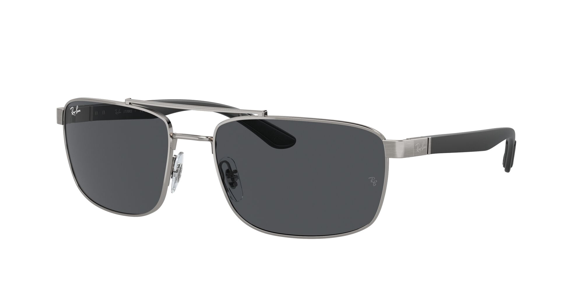 Ray-Ban Unisex Size 60 Rectangular Metal Sunglasses, Gunmetal/Dark Grey Lens