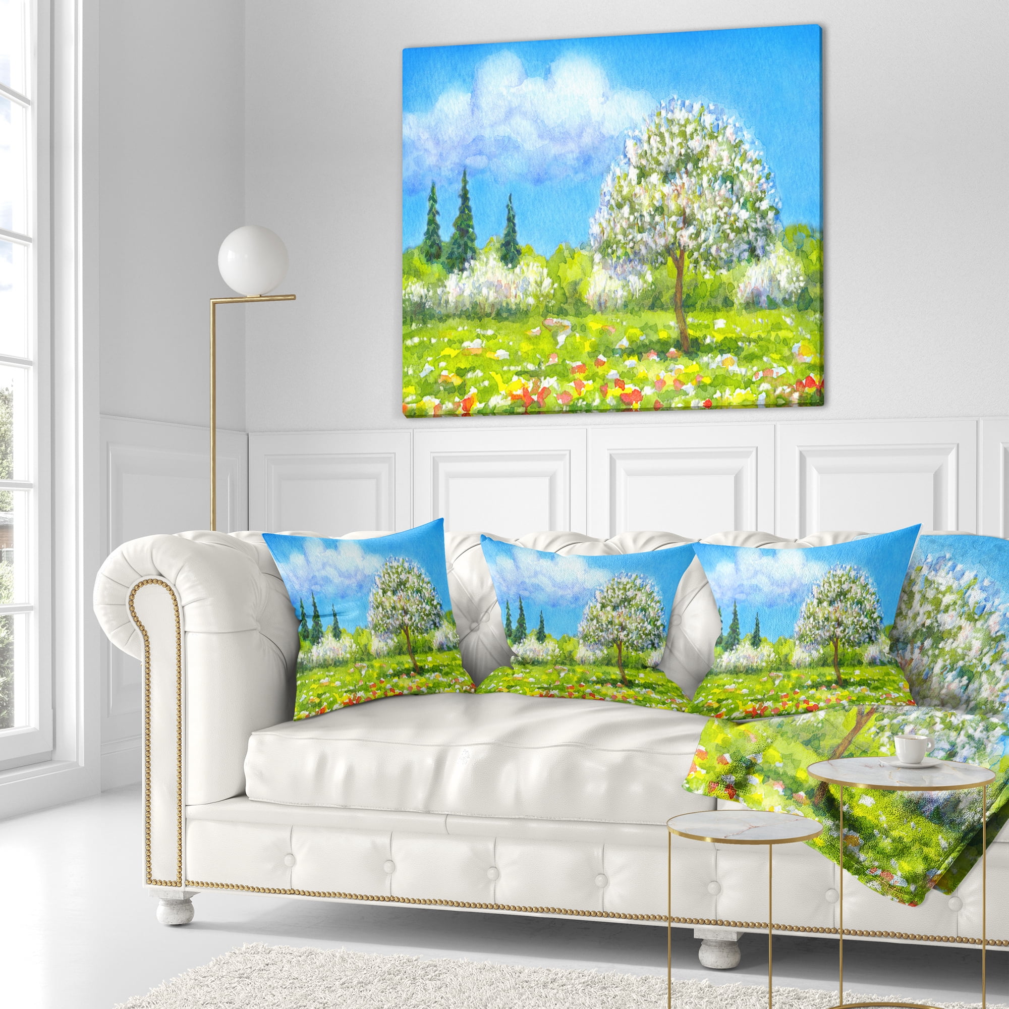 Designart Tree in Different Seasons - Watercolor Landscape Printed Throw Pillow - 18x18