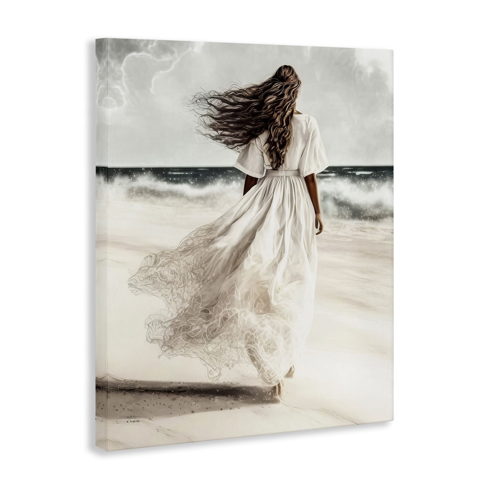 Stupell Industries Beach Stroll Sea Spray People Painting Wrapped Canvas Art Print Wall Art, 16 x 20