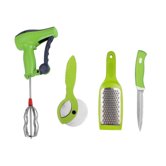Anjali Multipurpose Kitchen Tool Set – 4-Piece Cooking Kit with Knife, Grater, Blender & Pizza Cutter
