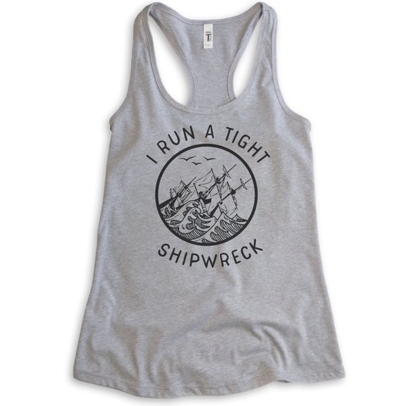 I Run A Tight Shipwreck Tank Top, Ladies Racerback Tank Top, Funny Mom Tank, Mothers Day Tank Cute Mom Tank, Heather Gray, Small