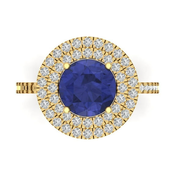 Halo Engagement Ring for Women - 2.6ct Simulated Tanzanite in 14K Yellow Gold Promise Ring