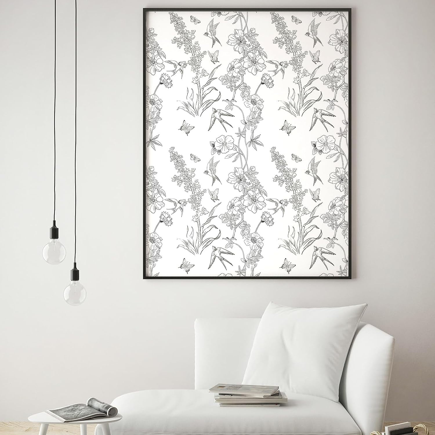 Caltero Floral Wallpaper Peel and Stick Wallpaper Black White Wallpaper Self Adhesive Removable Contact Paper,17.71" x 394"