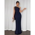 thumbnail image 7 of Navy Blue Asymmetrical One-Shoulder Ruched Bodycon Maxi Dress For Formal Evening Events, 7 of 7