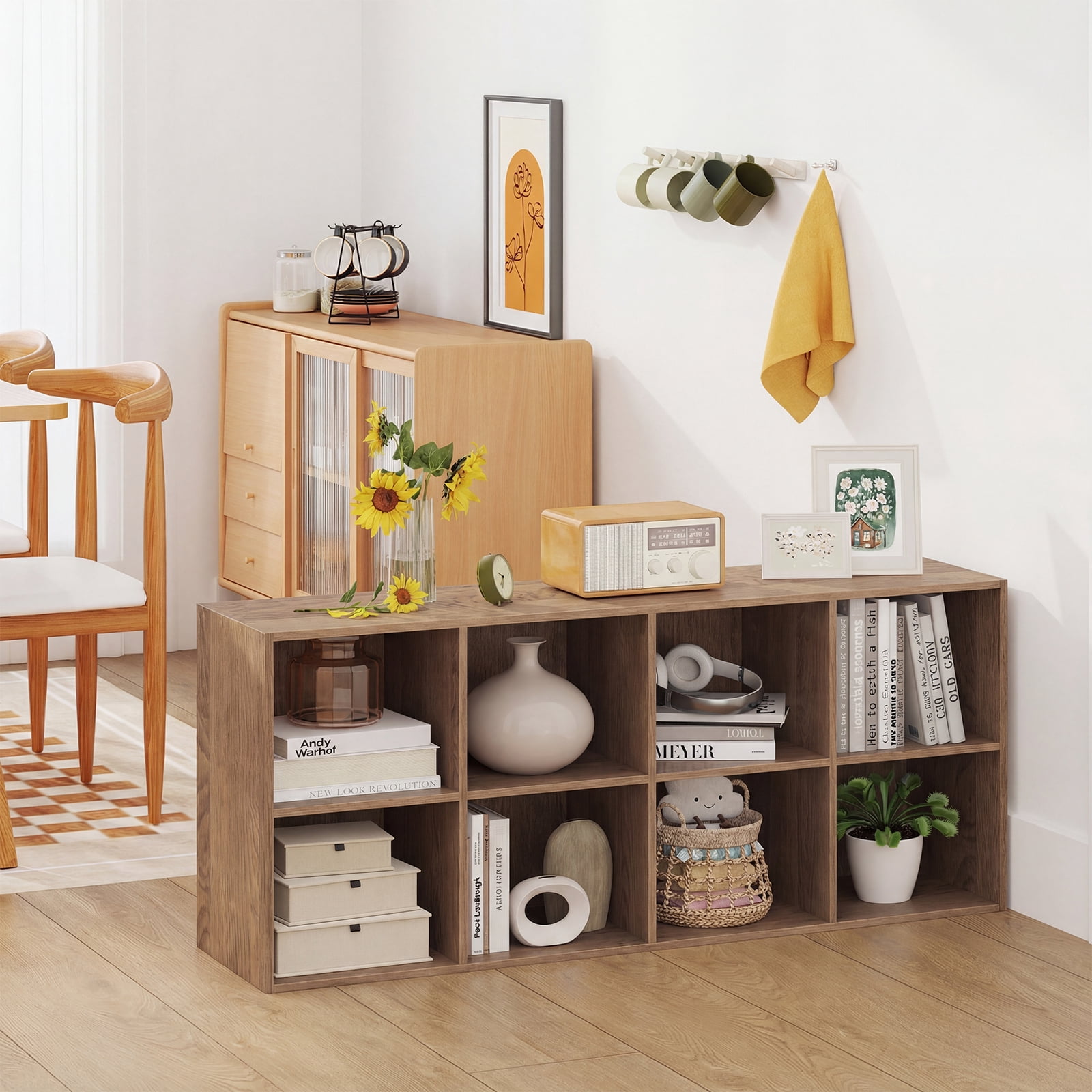 Costway 8-Cube Bookcase Bookshelf with 2 Anti-Tipping Kits Storage Organizer,Natural Natural