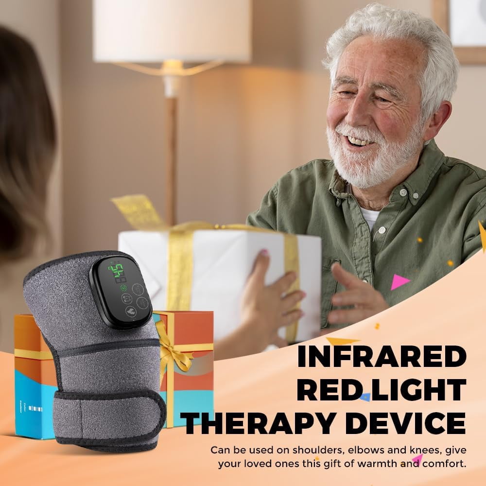 Wearable Heated Wrap with Dual-Wavelength LEDs, Cordless Rechargeable Support Brace for Knee, Elbow, and Shoulder, with Adjustable Temperature and Timed Sessions