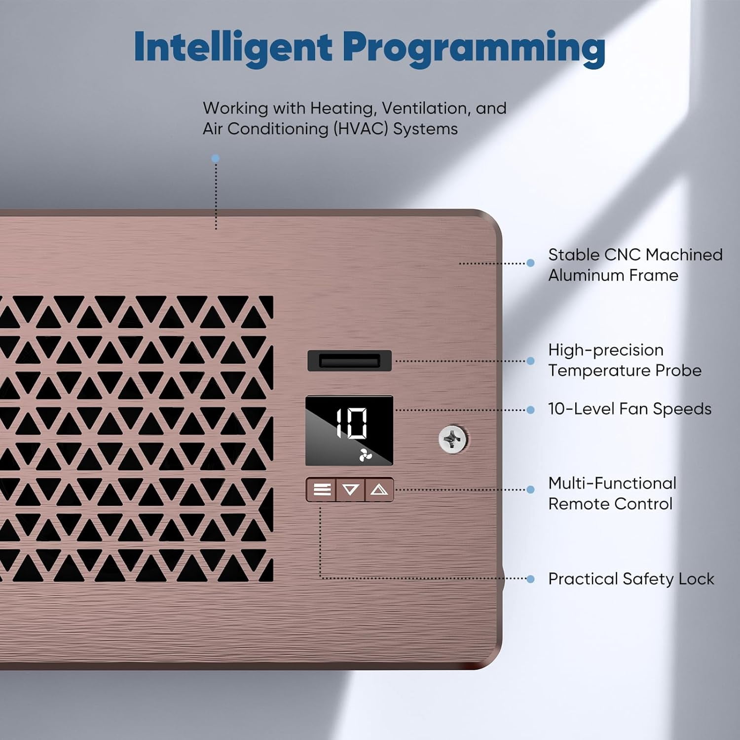 Nordic Hygge Register Booster Fan for 4" x 10" Register Holes with Remote Control and Thermostat, Brown