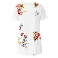 thumbnail image 4 of miqiqism Oversize Round Neck T Shirts for Women Floral Printed Summer Tops Lady Short Sleeves Shirts Woman's Side Slit Button Tops Comfy Irregular Hem Blouses,White,Large, 4 of 4