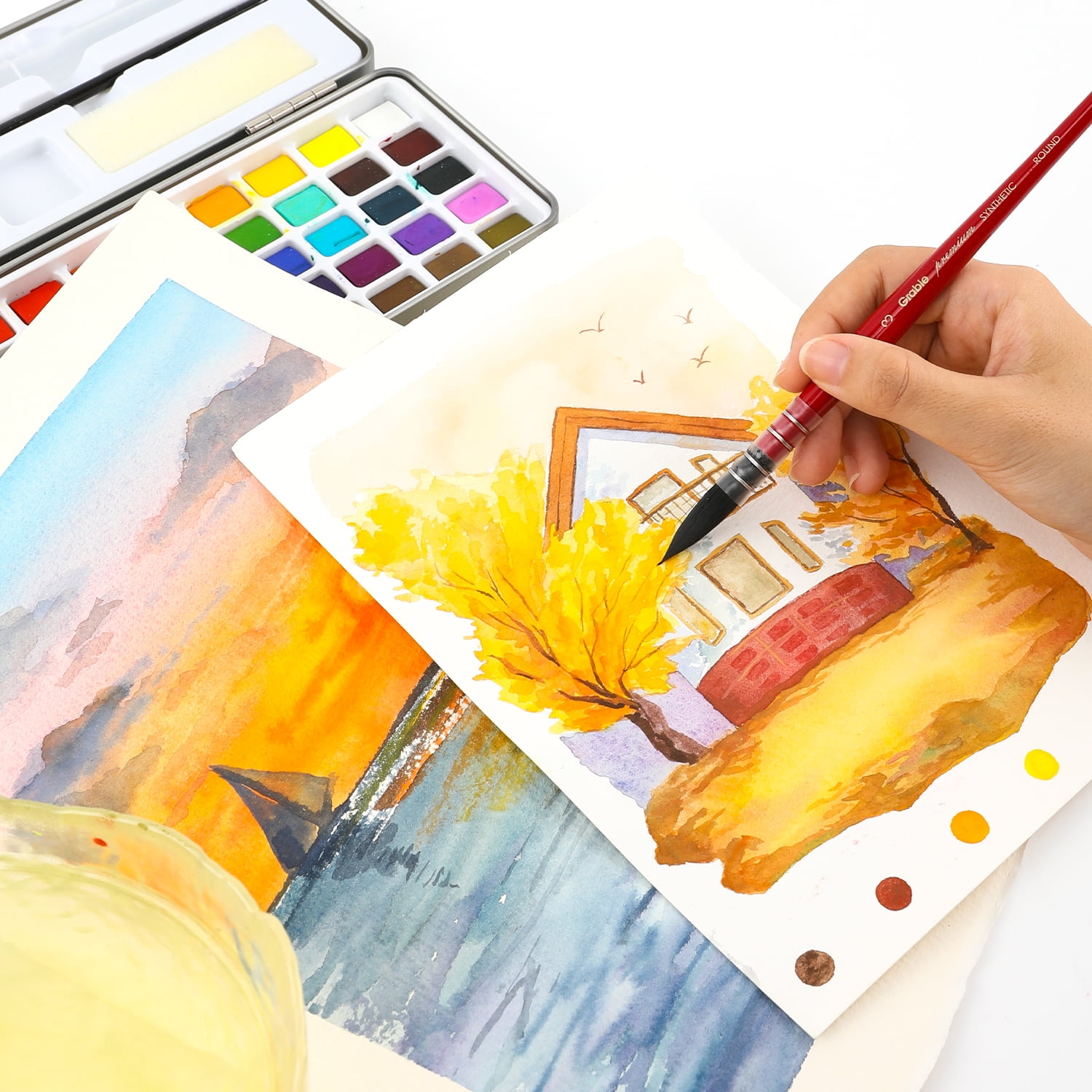 100 Colors Solid Watercolor Paint Set & 24 Pcs Professional Paint Brush Set  for Watercolor Painting - Grabie®