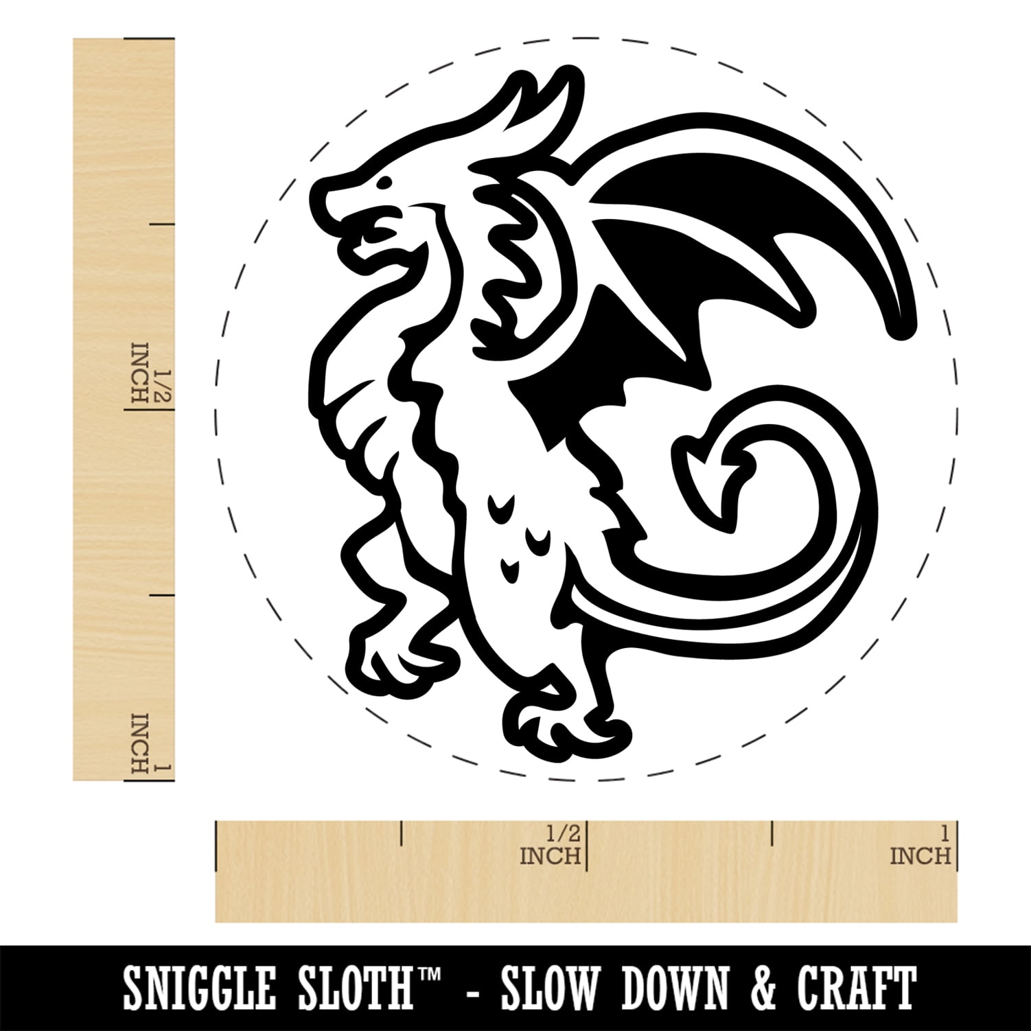 Fierce Wyvern Dragon Fantasy Silhouette Self-Inking Rubber Stamp Ink Stamper - Fuchsia Ink - Medium 1 Inch