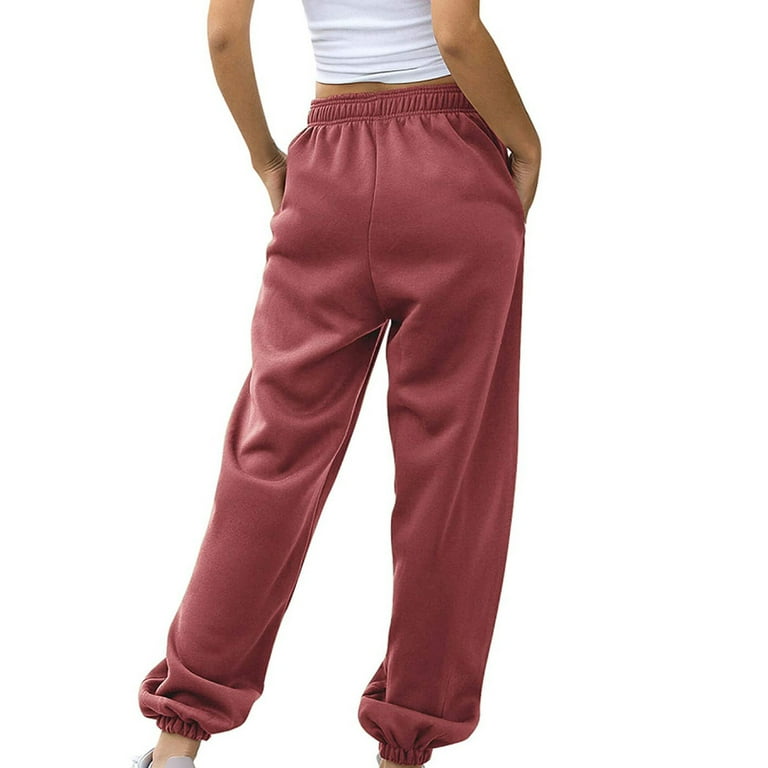 Knosfe Petite Sweatpants for Women Drawstring Cinch Bottom Fashion Cute  Sweatpants Running High Waisted Comfortable Joggers with Pockets Athletic  Wide Leg Tall Baggy Pants for Women Vermilion M 