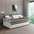 thumbnail image 3 of Giantex Twin Size Wooden Daybed with Pull-Out Trundle Bed Set Wood Guest Bed Frame Slats for Bedroom Living Room Dorm, White, 3 of 8