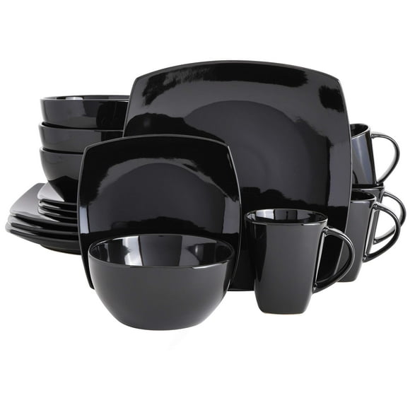 Gibson Soho Lounge Square Reactive Glaze Stoneware Dinnerware Set, Service for 4 (16pc), Black