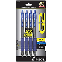 Pilot® G-2™ Retractable Gel Pens, Bold Point, 1.0 mm, Clear Barrels, Blue Ink, Pack Of