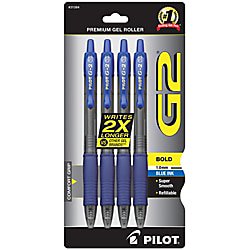 Lead Refillable Retractable Blue Barrel - Pilot® G-2™ Retractable Gel Pens, Bold Point, 1.0 mm, Clear Barrels, Blue Ink, Pack Of 4