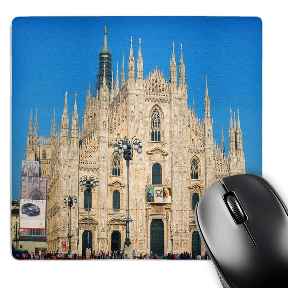 3dRose, Milan, Italy Duomo Church, blue sky, MousePad
