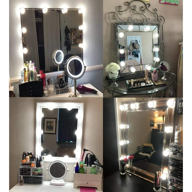 Kit d'éclairage de miroir de courtoisie à LED de style hollywoodien avec 10  ampoules à intensité variable pour coiffeuse de maquillage, bande d' éclairage à brancher, blanc (miroir non inclus) 