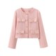 thumbnail image 3 of Chaqueta Blazer Corta para Mujer, Sin Cuello, con Botones, Estilo Casual de Negocios, Ideal para Otoño e Invierno. Rosa XS, 3 of 9