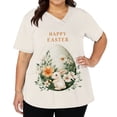 thumbnail image 2 of Women's Fashionable V-neck Short-sleeved Work Top With Double Side Slits And Pockets, Featuring Easter Bunny And Egg Prints. Beige C XL, 2 of 5
