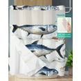 thumbnail image 2 of No Hook Shower Curtains with Snap in Liner, Vintage Blue Fish Waterproof Fabric Shower Curtain, Coastal Nautical Beach Wooden Double Layers & See-Through Top Window Bathroom Curtains 72''x72'', 2 of 6