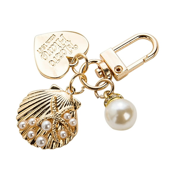Wentin Reduced Keychains Pearl Shell Keychain Keyring Crystal Rhinestones Purse Pendant Handbag Charm