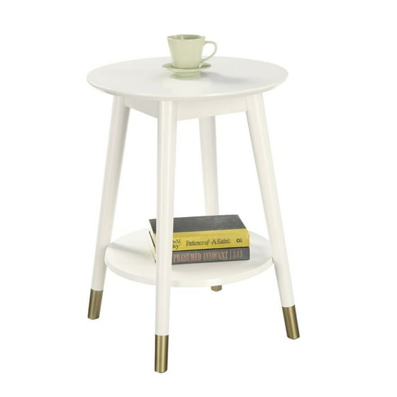Pemberly Row Mid Century Round End Table In White