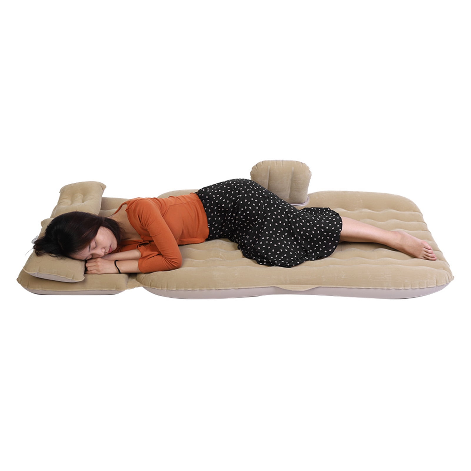 Yajisi Beige Inflatable Car Air Bed Travel Mattress for SUV Rear Seat, Heavy Duty Portable Camping Sleep Pad with 2 Pillows 2 Stools and Air Pump (Beige, 10 inches / 25.4 cm)