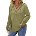thumbnail image 2 of Fantaslook Hoodies for Women Waffle Knit Sweatshirts Drawstring Long Sleeve Tops Button V Neck Pullover, 2 of 10