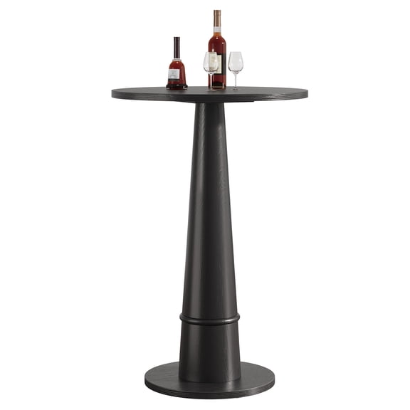 Tribesigns Round Bar Table, 37.4" High Pub Cocktail Table with Solid Wood Pillar for Kitchen, Bistro, Small Space, Black