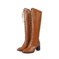 thumbnail image 7 of Knee-High Boots Lace-Up Thick Heel Pointed Toe Solid Color Casual Winter Fashion Footwear for Women, 7 of 7