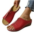 thumbnail image 5 of Womens Sandals Arch Support Wedge Open Toe Slip-on Peep Toe Slides Sandals Slippers Summer Women's Trendy Casual Daily Beach Vacation Shoes Red 40, 5 of 5