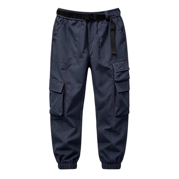 LODIENY Tapered Cargo Pants for Men Belted Elastic Waist Workout Joggers Lightweight Sweatpants Hiking Loose Fit Trousers with Multi Pockets Black XXXXXL