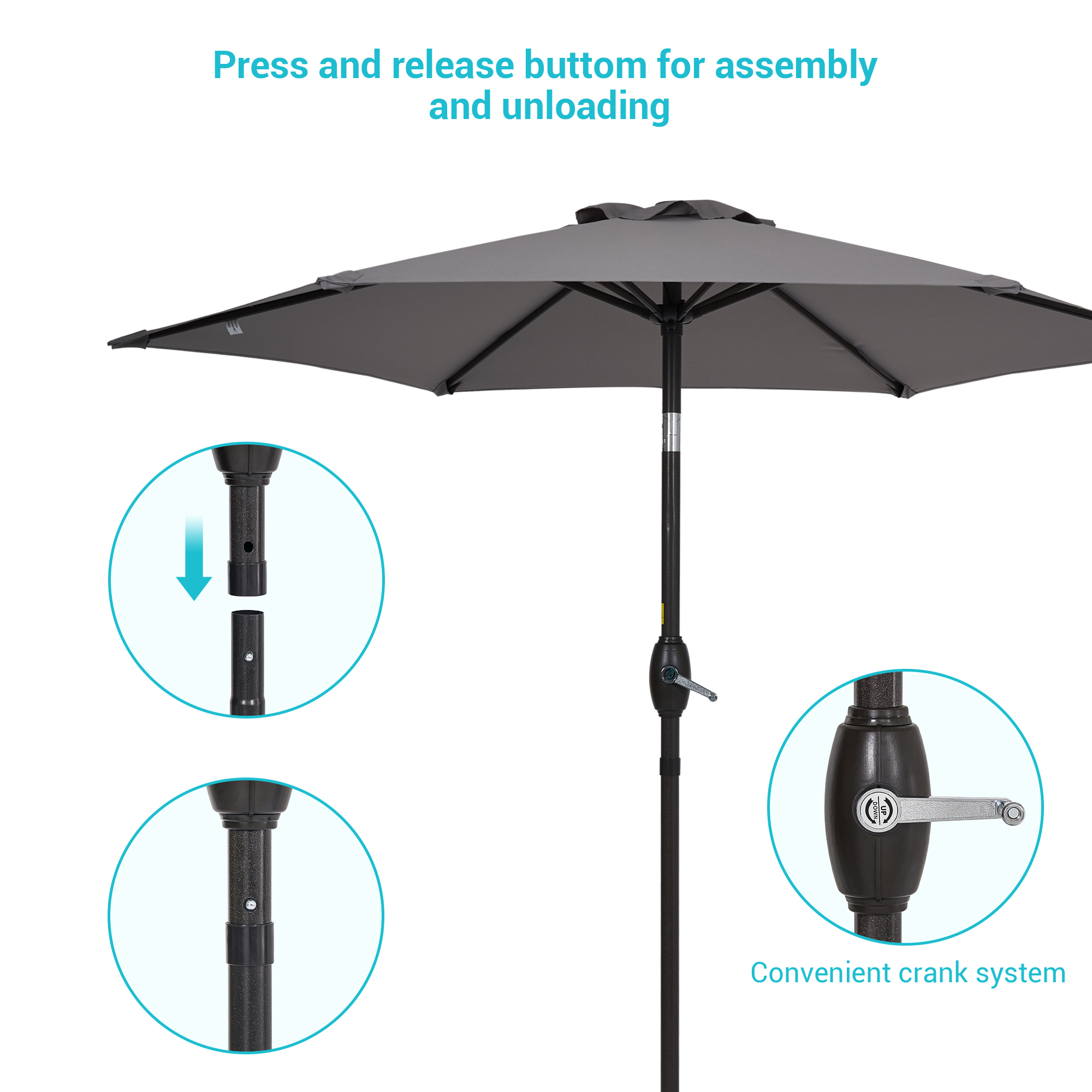 CHYVARY 7.5 FT Patio Shade Umbrellas with Tilt Button for Patio,Outdoor,Garden and Pool, Gray