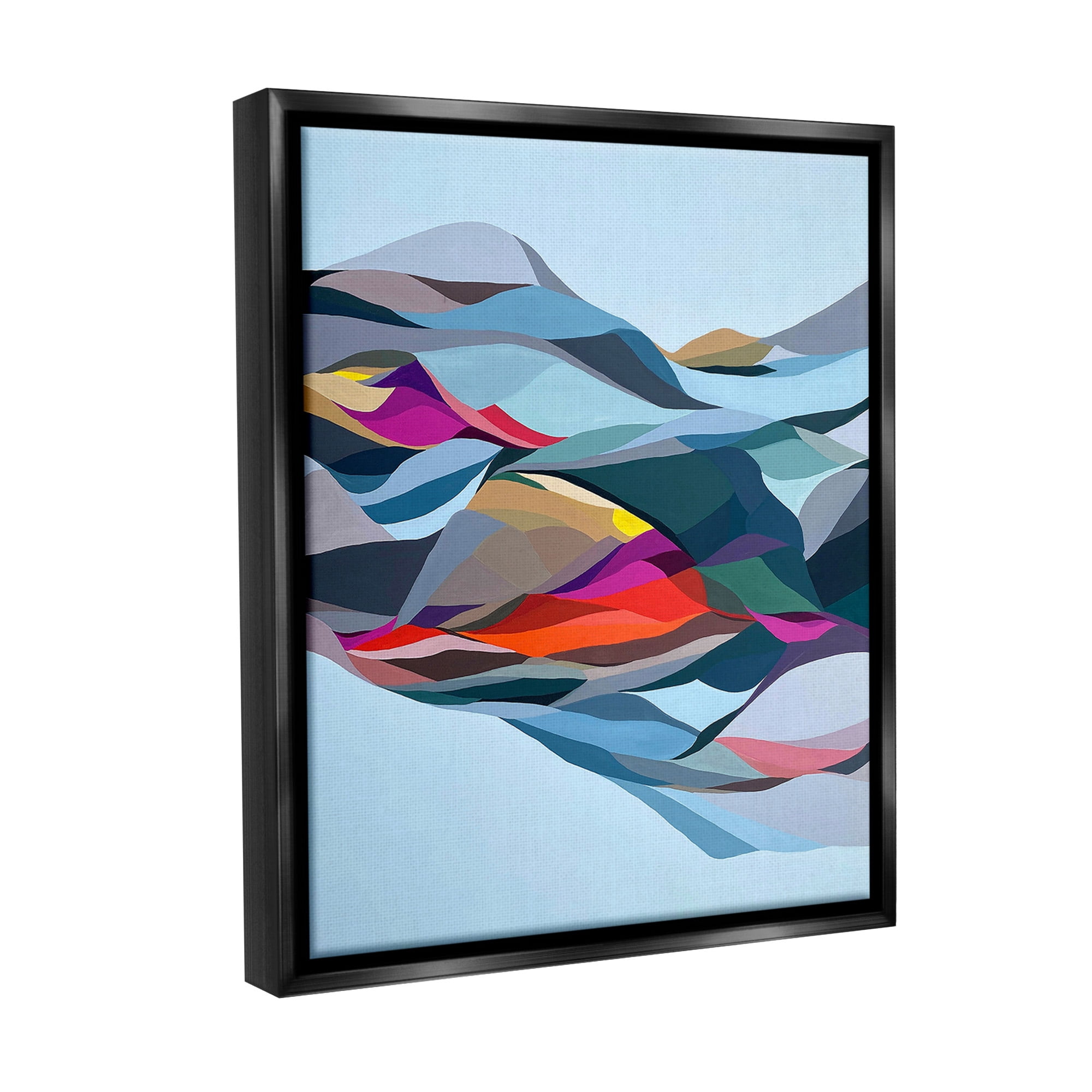 Stupell Industries Flowing Geometric Shapes Abstract Painting Black Floater Framed Canvas Art Print Wall Art, 17 x 21