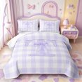 thumbnail image 2 of Manfei Purple Chic Bow Tie Bed Spread Queen,Initial Alphabet T Pattern Queen Coverlet Set,3-Piece,1 Quilt and 2 Pillowcases, 2 of 7