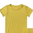 thumbnail image 5 of larppty Girls Shorts Set 2‑Piece Ribbed Knit Summer Outfit Short Sleeve Top & Elastic Waist Shorts Casual Playwear（Yellow， 2-3 Years）, 5 of 5