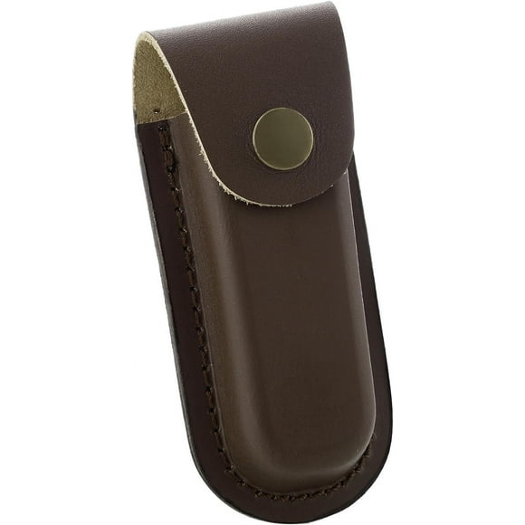 Leather Pocket Knife Sheath, 4'' Pocket Knife Pouch, Folding Knife Belt Sheath with Snap Closure and Vertical Carry Belt Loop, Knife Holster for Outdoor or Daily Use, Medium Size, Brown
