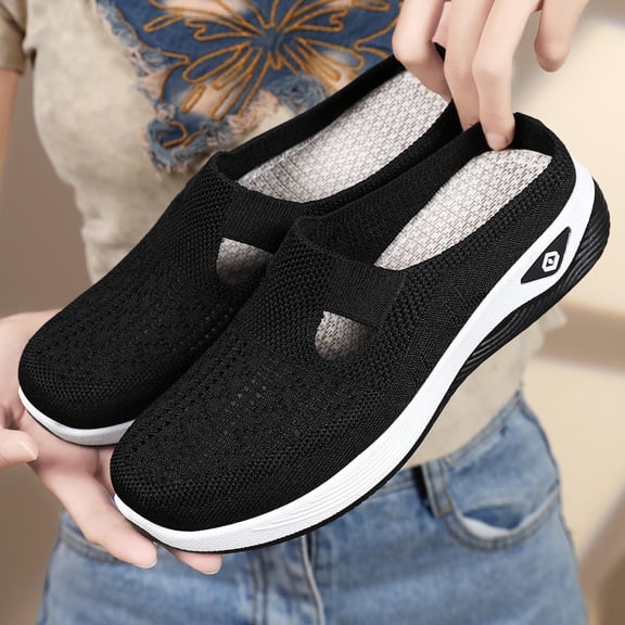 Gamivast Slip On Shoes for Women Mesh Knit Walking Shoes Backless Clog Sneakers Breathable Casual Shoes Work Office Travel Walking Gym Outfits Black 39